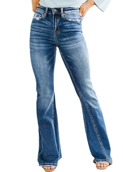 Fine Blue Pockets Original Design Denim Flared Trousers Spring