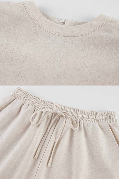 Linen Crop Tops Sleeveless Lace Up Pant Set