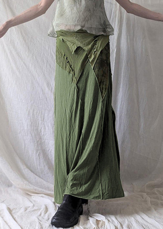 Green Asymmetrical Side Open Cotton Skirts Summer