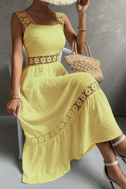 Jacquard Hollow Out Tiered Midi Dress