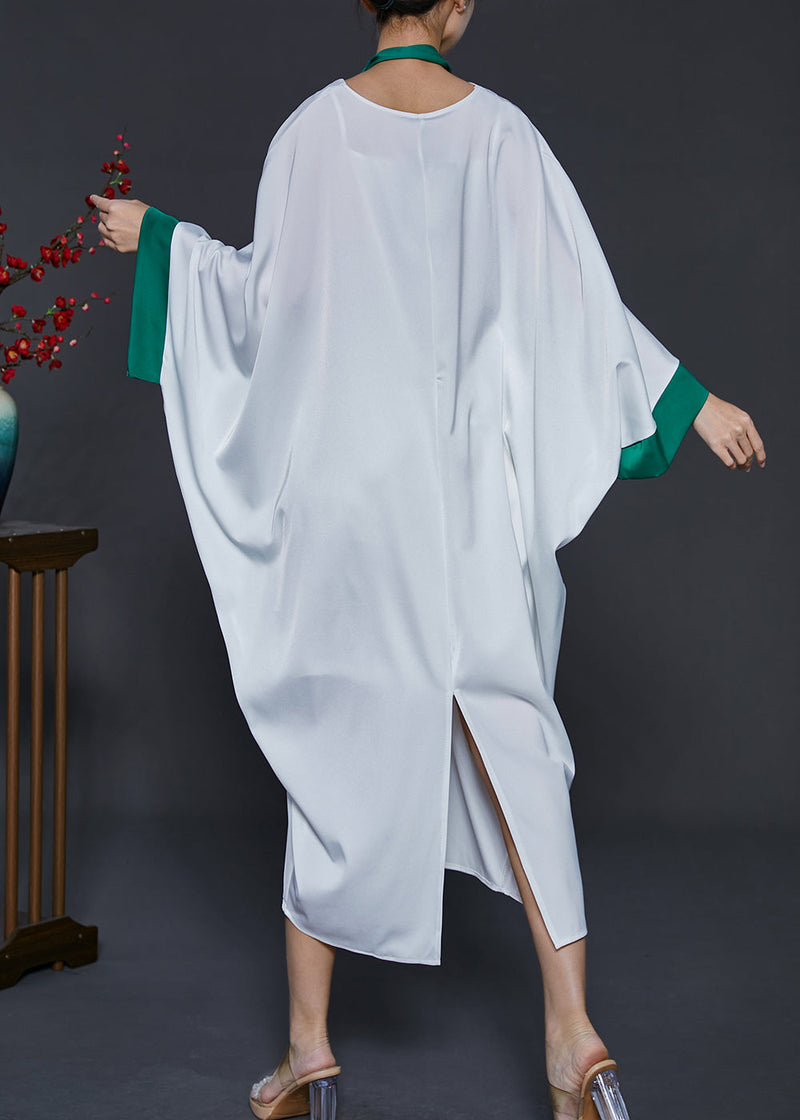 White Oversized Patchwork Silk Dresses Batwing Sleeve