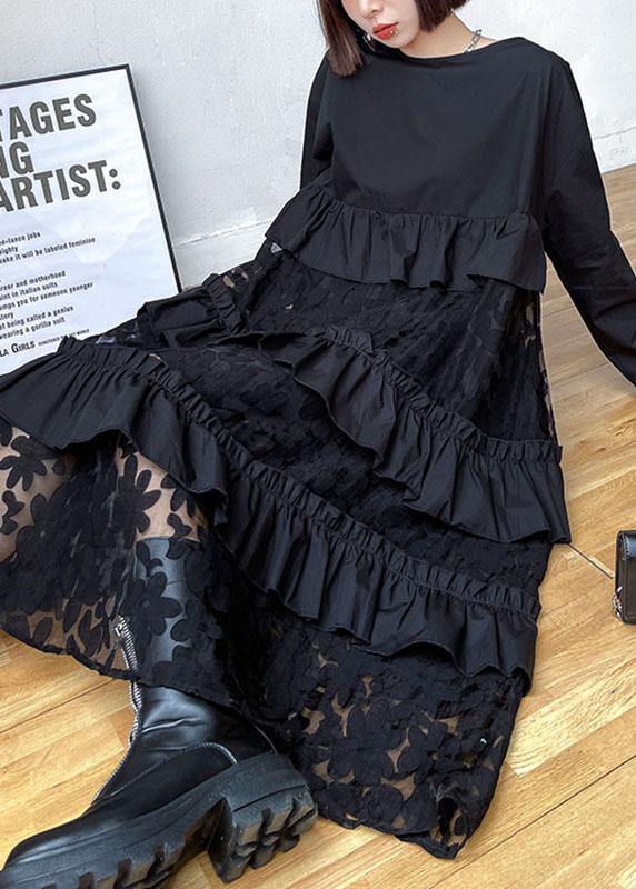 Black Ruffles Fall Lace Dresses