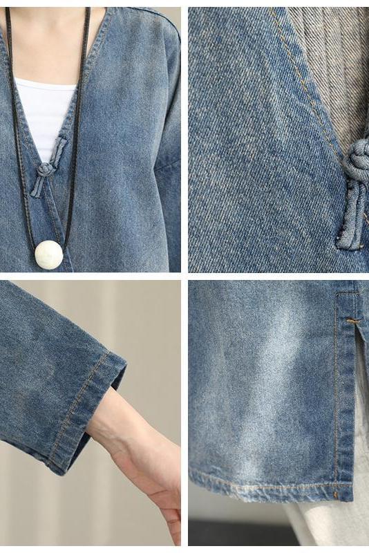 Loose Blue Denim Dresses Cotton Fall Outfits