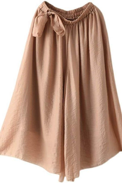 Elastic Waist Lace-up Wide Leg Pants