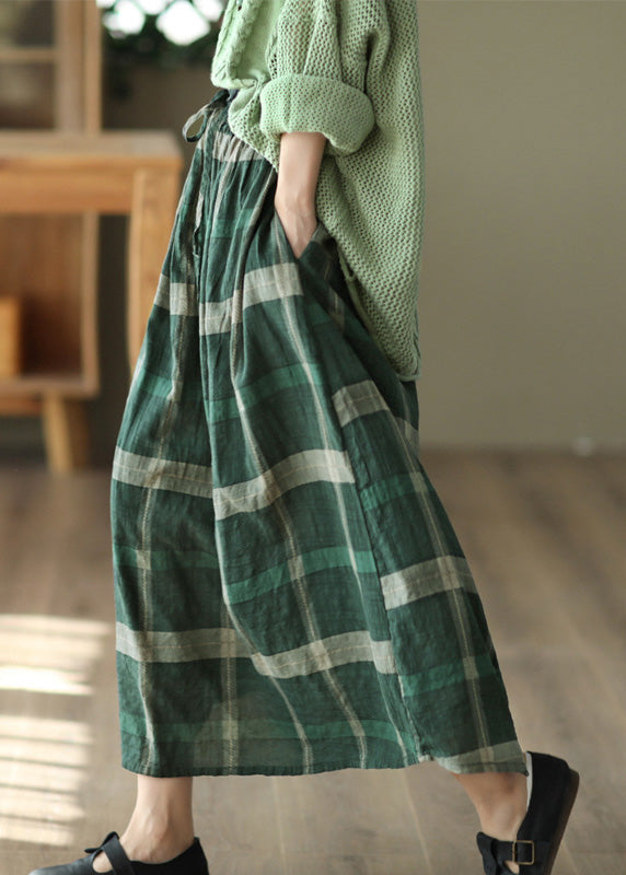 Green Plaid Tie Waist a Line Skirts