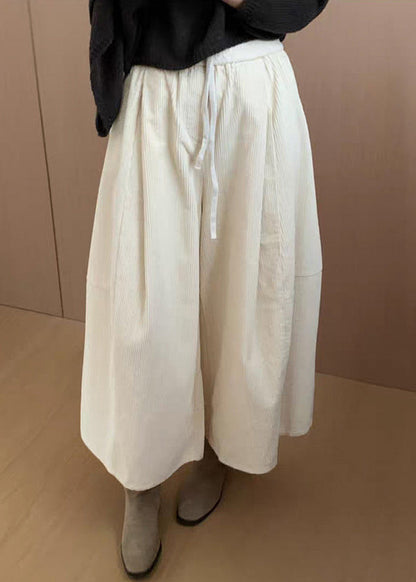 Apricot Corduroy Wide Leg Pants Drawstring