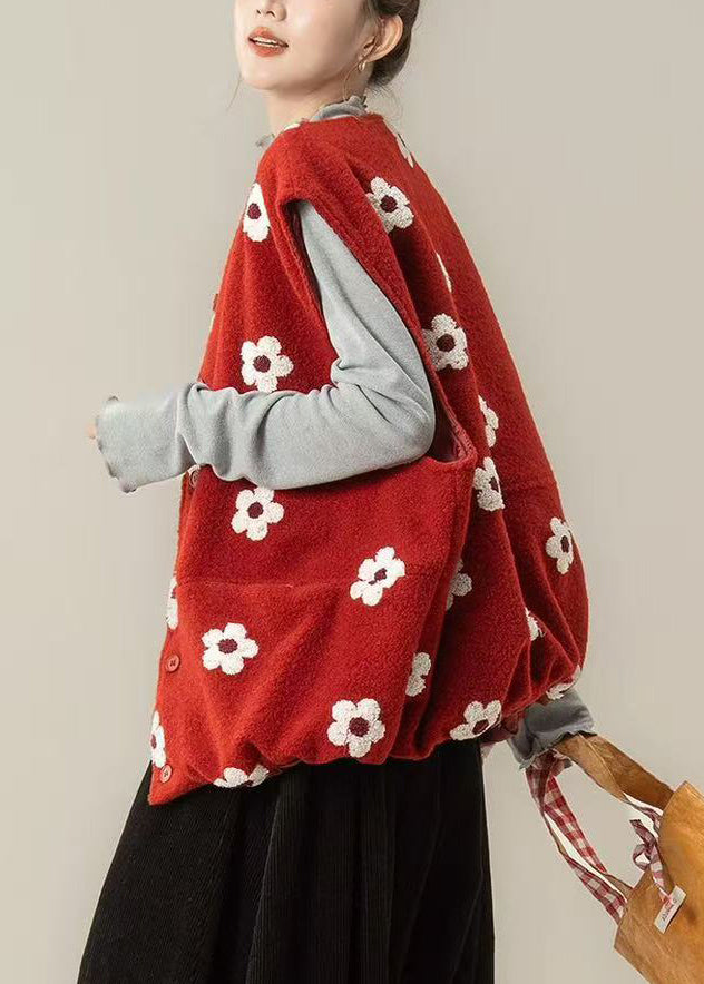 Red Oversized Cotton Vest Top Winter
