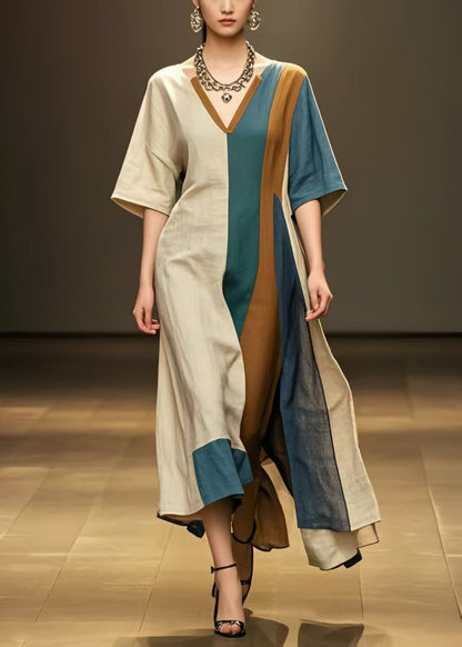 Unique Multicolour Asymmetrical Patchwork Cotton Robe Dresses Summer