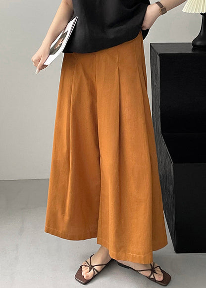 New Orange Pockets Cotton Wide Leg Pants Summer