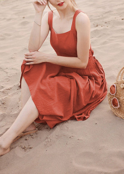 Orange Backless Cotton Holiday Dress Sleeveless