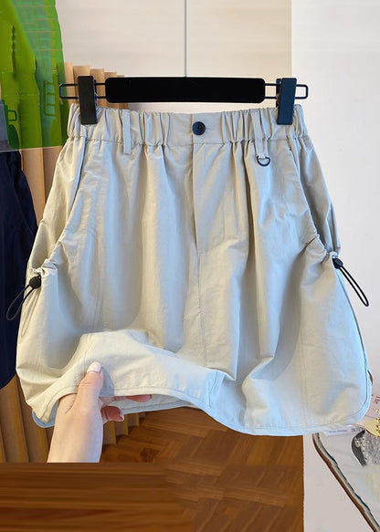 Light Grey Pockets High Waist Cotton Skirts Summer
