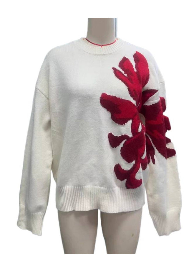 Style White O Neck Thick Knit Sweaters Winter