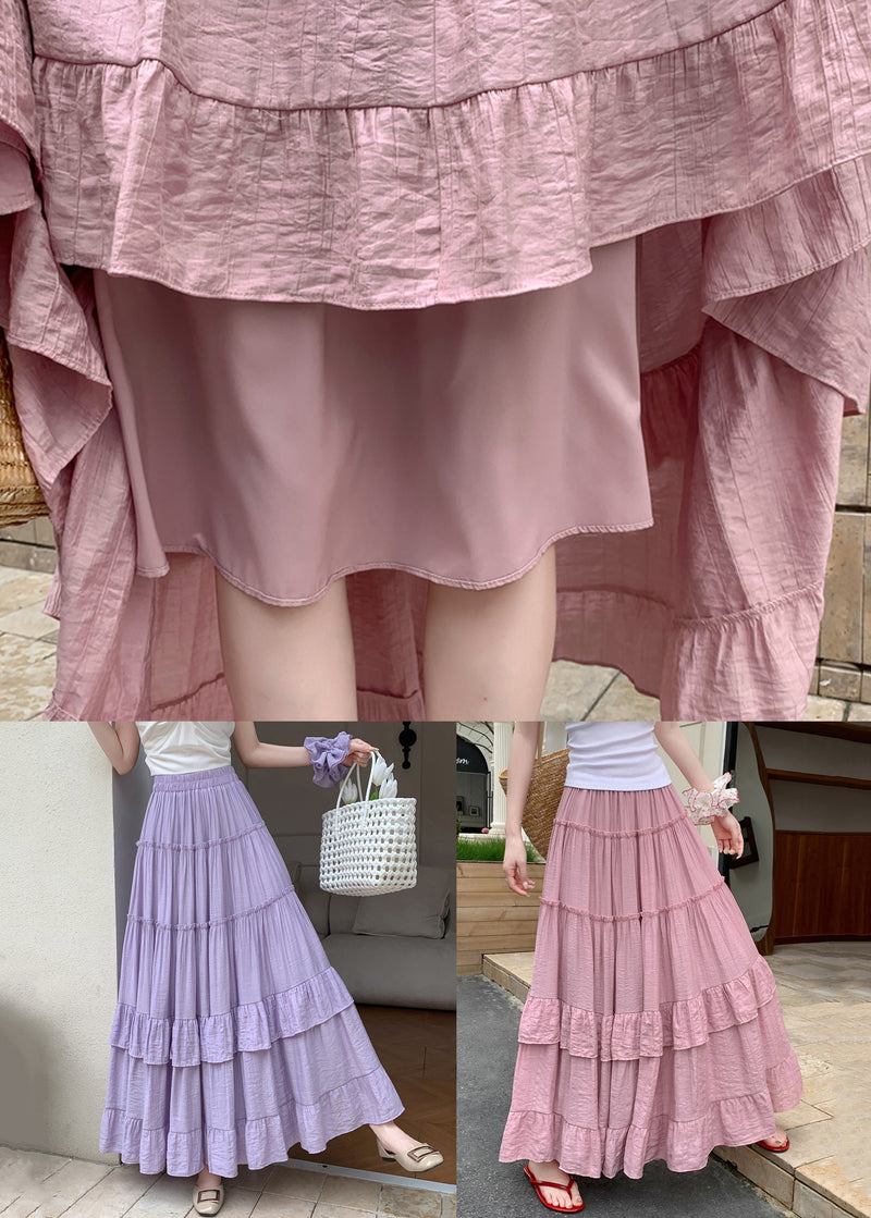 Purple Patchwork Cotton Summer Maxi Skirts Ruffled