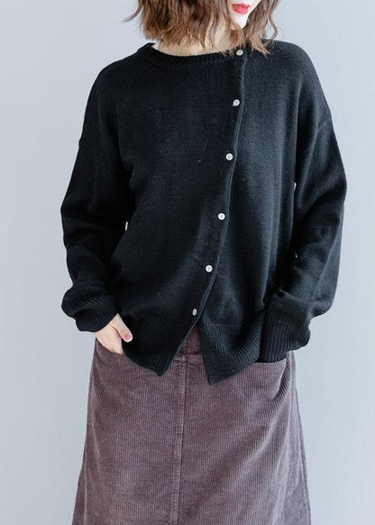 O Neck Black Knitwear Clothing Pockets Knit Blouse