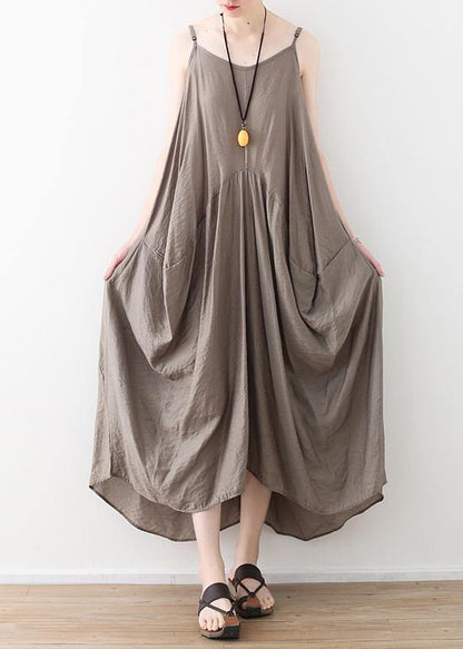 Sleeveless Cotton Long Shirts Linen Gray Kaftan Dress Summer