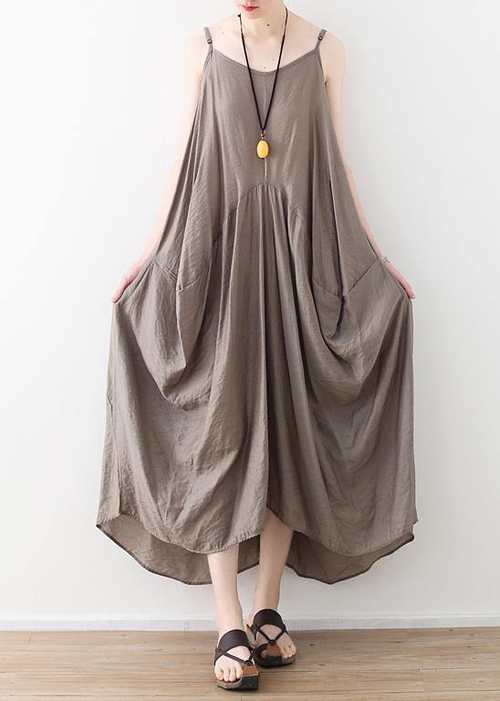 Sleeveless Cotton Long Shirts Linen Gray Kaftan Dress Summer