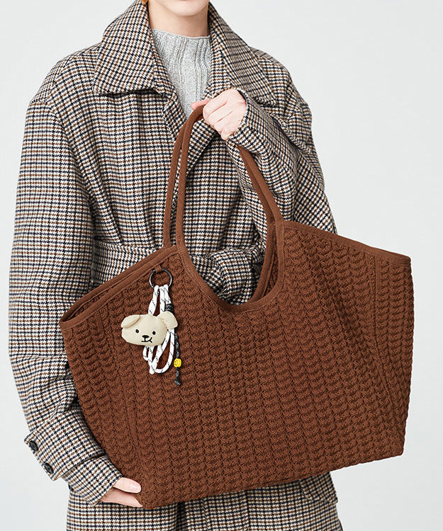 Classy Coffee Durable Large Capacity Knit Tote Handbag