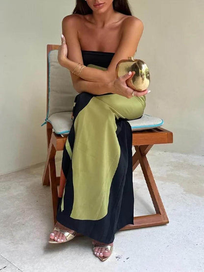 Off Shoulder Contrast Sleeveless Printed Maxi Dress