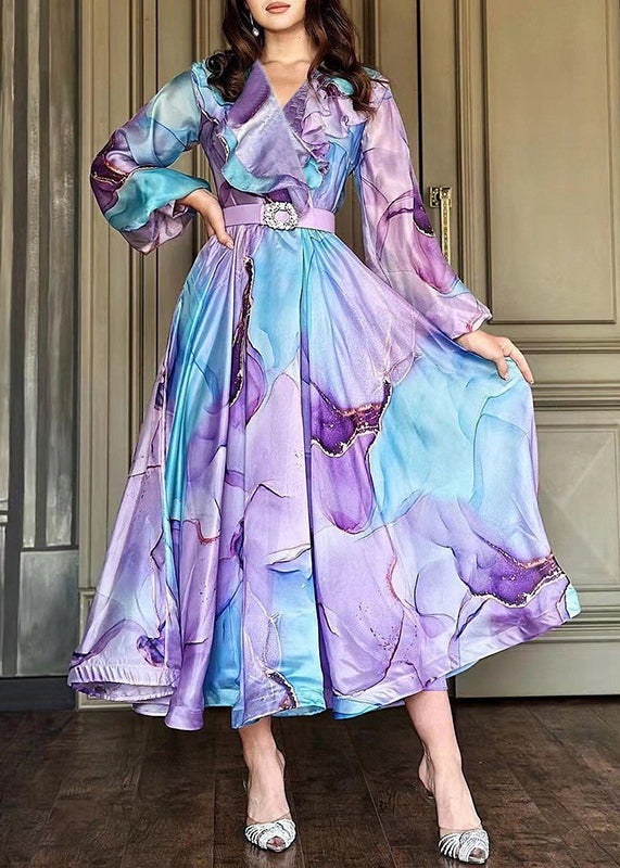 Green Peter Pan Collar Print Tulle Dress Long Sleeve