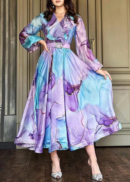 Green Peter Pan Collar Print Tulle Dress Long Sleeve