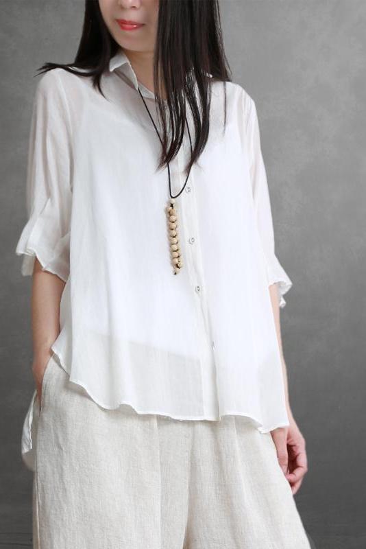 Summer Loose Cotton Linen Shirt Short Blouse