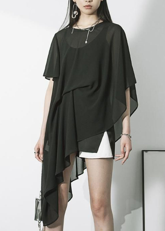 Royal Blue Asymmetrical Chiffon Shirt Short Sleeve