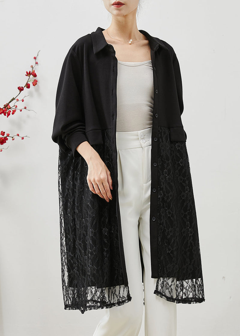 Black Peter Pan Collar Patchwork Lace Dress Fall