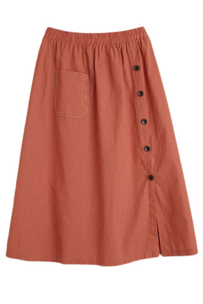 -cotton Linen Embroidered Pocket Skirt