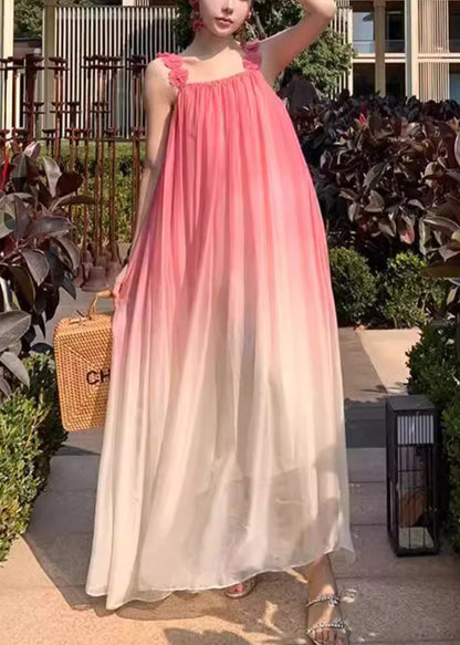 Gradient Color Backless Wrinkled Spaghetti Strap Dress Sleeveless