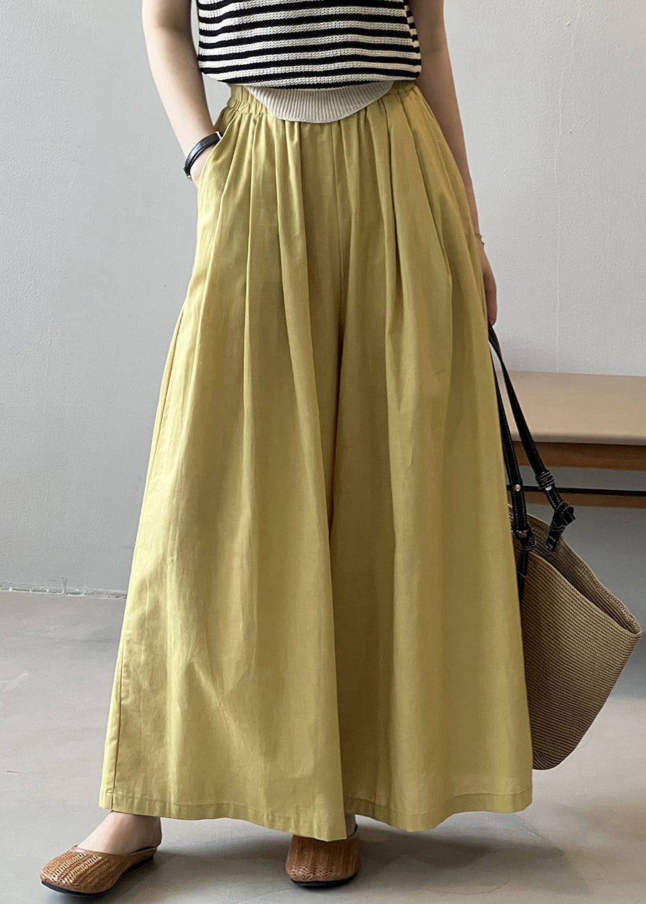 Yellow Pockets Cotton Wide Leg Pants Summer