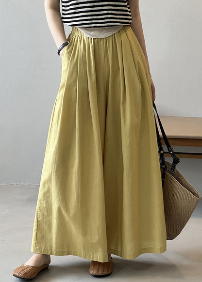 Yellow Pockets Cotton Wide Leg Pants Summer