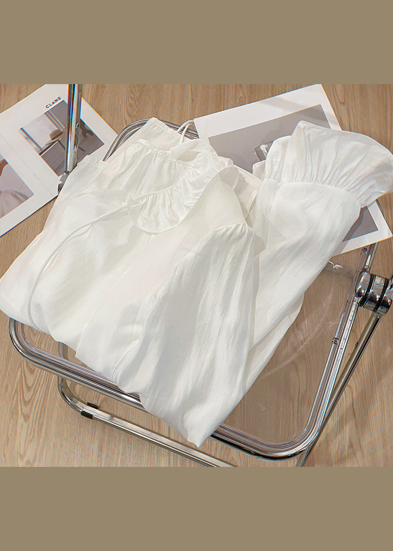 Art White Lace Up Cotton Blouses Butterfly Sleeve
