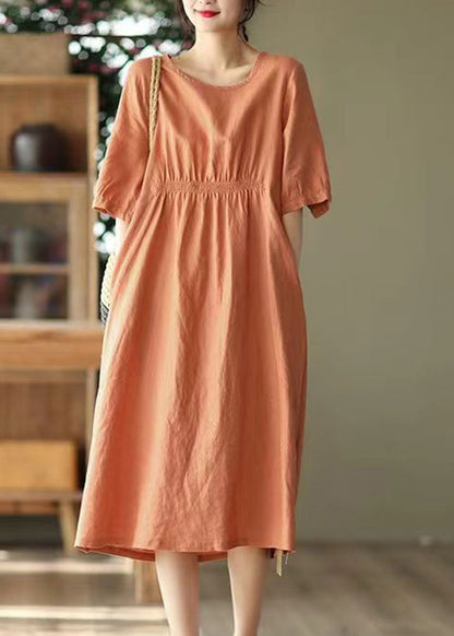 Handmade Orange O-neck Patchwork Maxi Dress Summer