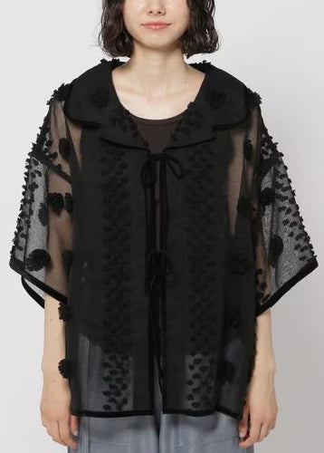 Black Jacquard Tulle Sheer Tops Summer