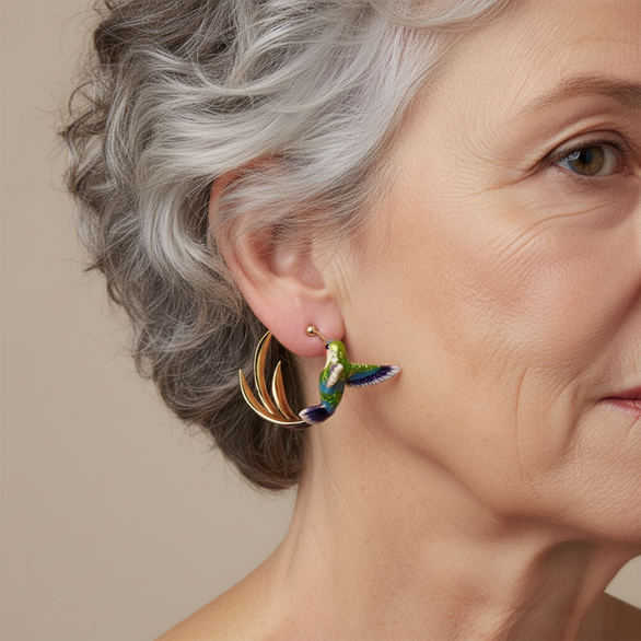 Enamel Hummingbird Hoop Earrings
