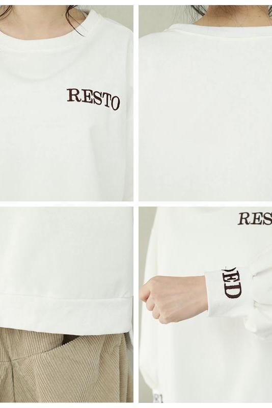 Loose Pure Color Print Cotton Fleece Tops
