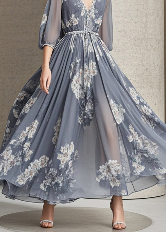 Grey Cinched Exra Large Hem Chiffon Dress Bracelet Sleeve