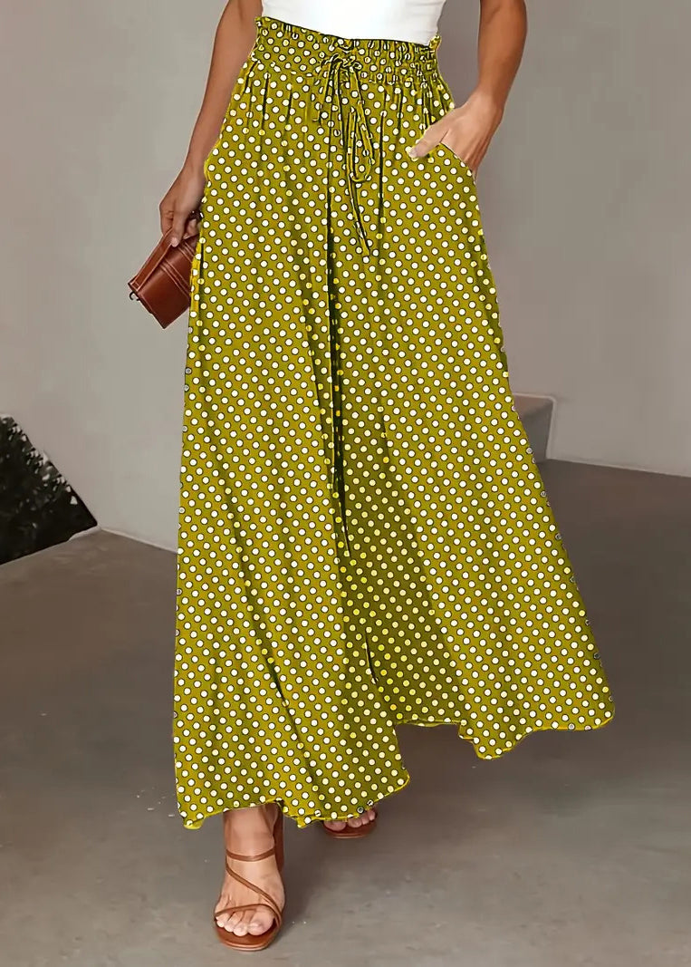 Summer Light Grey Elastic Waist Wide Leg Pants