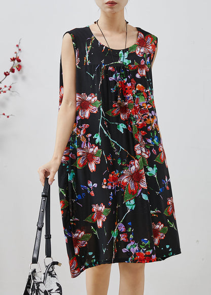 Black Oversized Print Cotton Mid Dress Summer