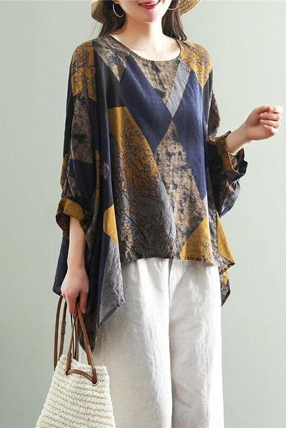 Irregular Hem Stitching Leaf T-shirt
