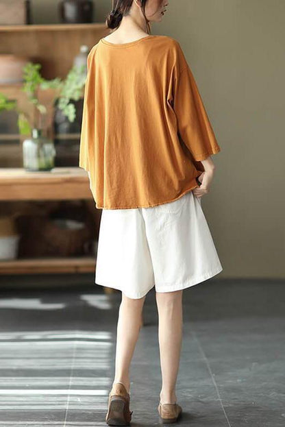 Cotton Split Patchwork O Neck T-shirt