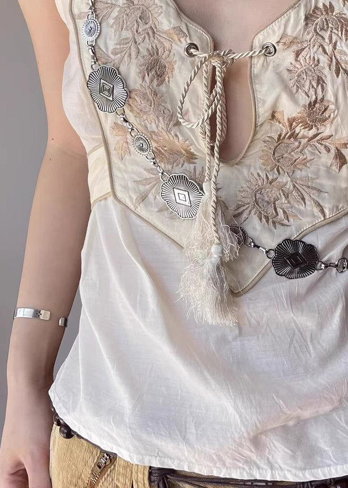 Diy White Embroidered Patchwork Cotton Vests Summer
