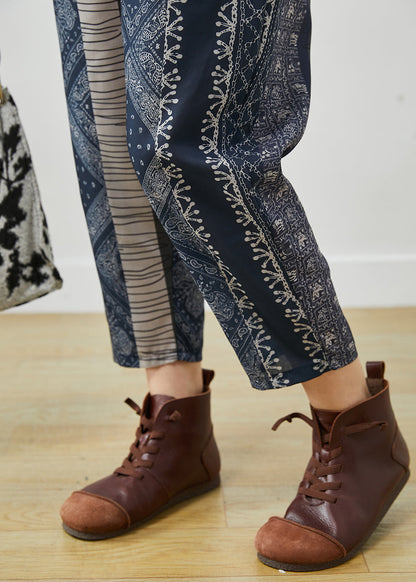 Diy Navy Oversized Print Fine Cotton Filled Harem Pants Winter