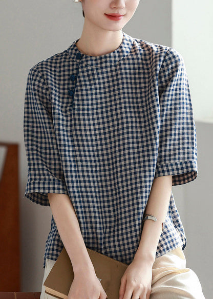 Plaid O-neck Top Short Sleeve