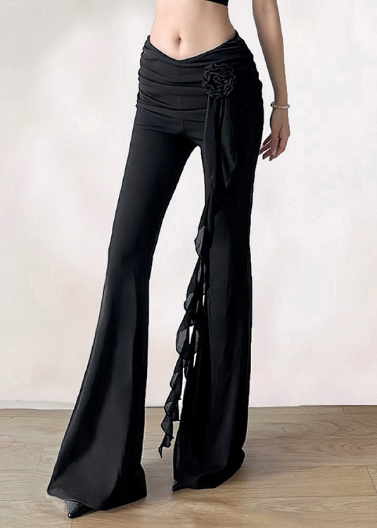 Fine Black Decoration High Waisted Flared Trousers Summer