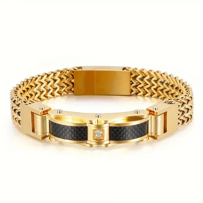 Titanium Steel Bracelet With Gemstone Inlay