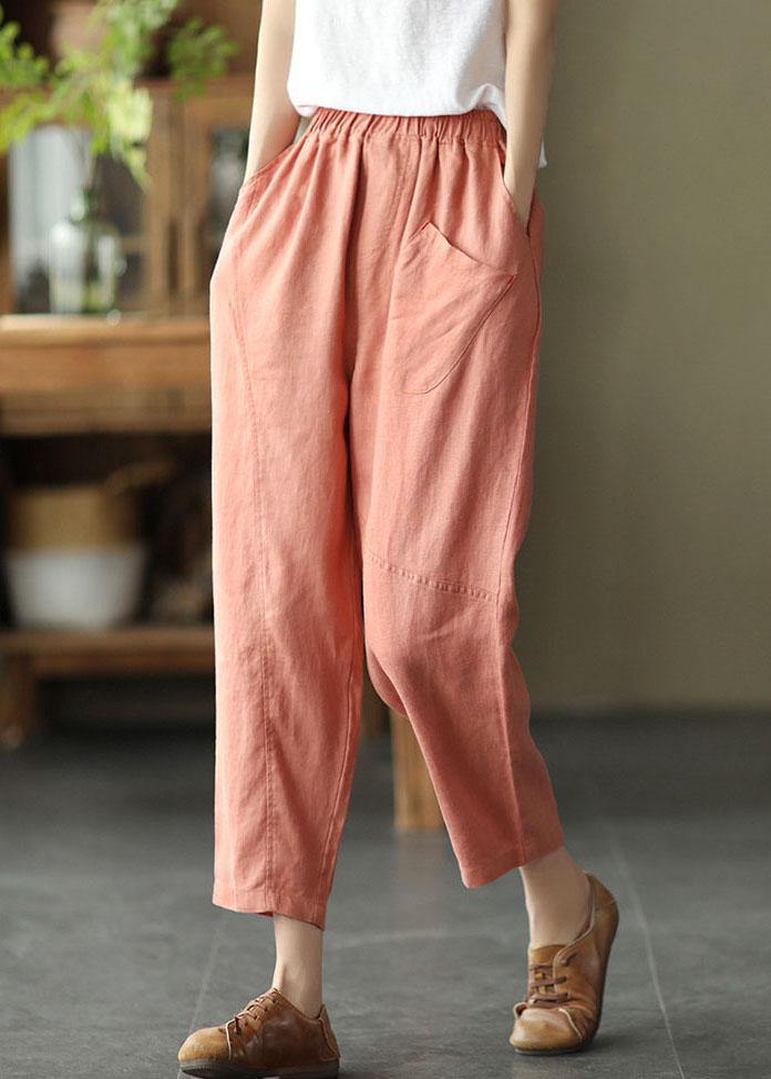 French Pink Loose Patchwork Summer Linen Pants