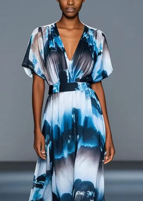 Ink Wash Painting Print Chiffon Cinched Dress Summer