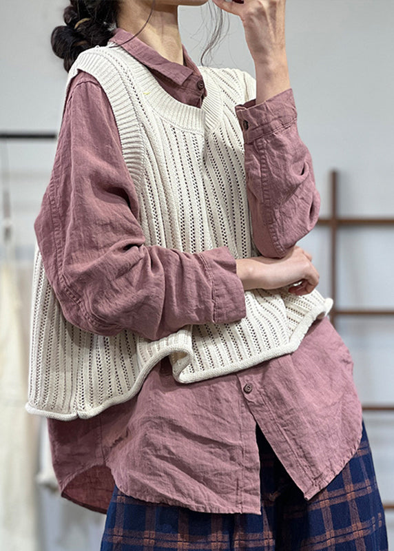 Blue O-neck Oversized Knit Vest Top Spring