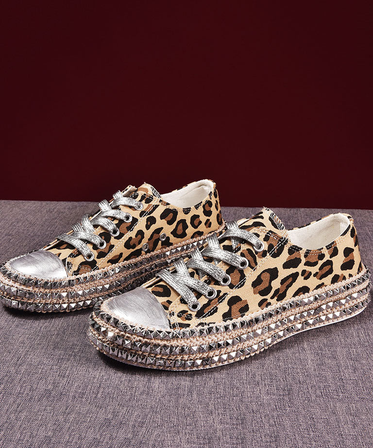 Leopard Print Splicing Flat Shoes for Cotton Fabric